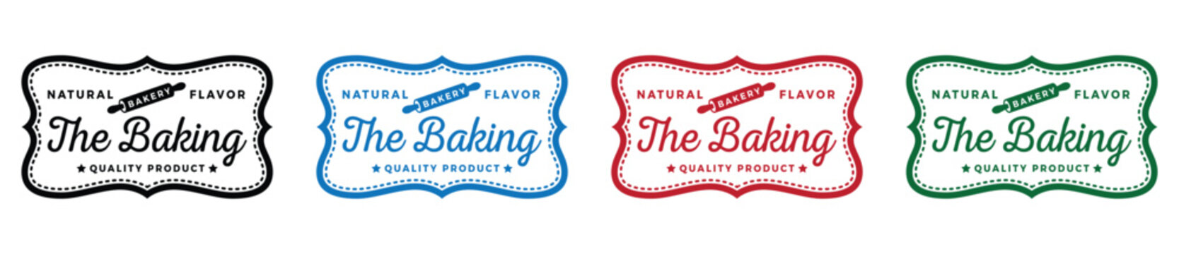 Set of four baking badges with flour sack and rolling pin icons in vintage style vector illustration