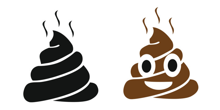 icons set, smiling and stinky brown excrement symbols with steam