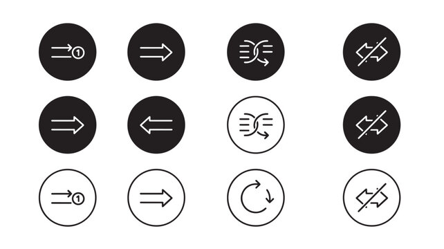 Icons set with various arrows and symbols representing direction, sequence, and restrictions on a white background
