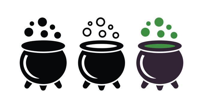 Three cauldrons show various boiling.