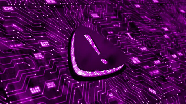 Pink color data protection microchip glowing data transfer cyber security 3d error sign hi tech design black technology background