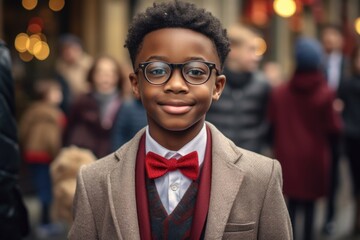 Obraz premium Young Boy Wearing Glasses and Bow Tie