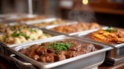 Obraz premium Delicious buffet with diverse savory dishes in banquet setting