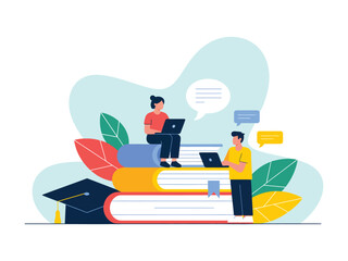 Students learn online using books.