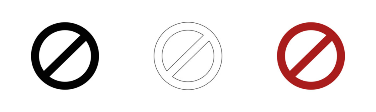 Vector prohibited no entry icons set black filled white outline red forbidden ban stop sign restriction warning simple line illustration collection