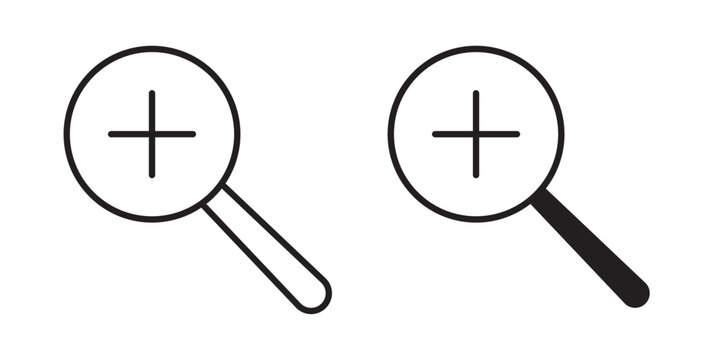 Zoom In Icon for magnify search view and content enlargement use in UI UX websites apps and systems Vector illustration with stroke and fill on a white background.