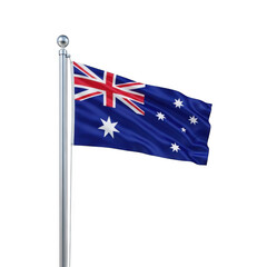 Fototapeta premium Australian flag waving on silver pole isolated on transparent background