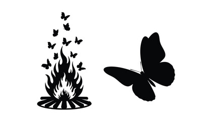 A striking image of a campfire and butterflies in silhouette © Md