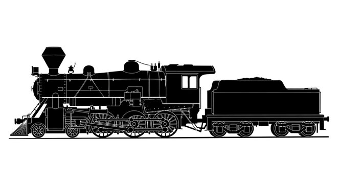 Vintage steam train silhouette side view classic transportation vector illustration