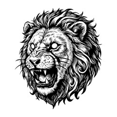 Obraz premium Hand drawn black and white vector illustration of a ferocious lion.