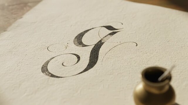 Calligraphy Letter G with Inkwell.