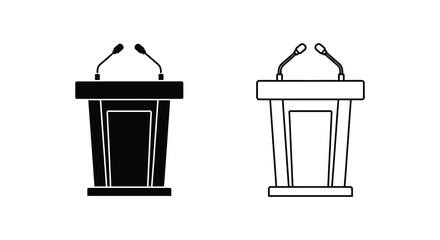 Two podiums in black and white one filled and one outlined silhouette