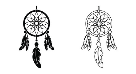 Two black dreamcatchers with detailed webbing and feathers a striking silhouette © MdShifulIslam