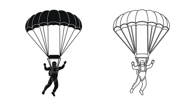 Two parachutists descending one solid one outlined a striking silhouette