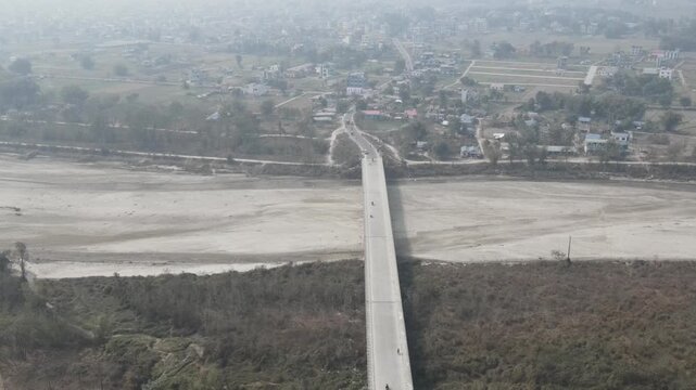 Aerial Drone View of Bridge in Jhapa, Nepal | Scenic River Crossing from Above