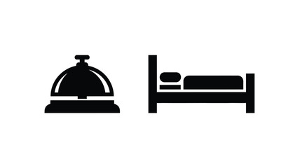 Obraz premium Hotel service bell and bed depicted in stark black silhouette