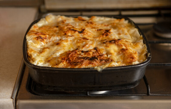 Achma, Georgian Dish Cooked in a Cast Iron Square Pan, Delicious and Rich Flavor