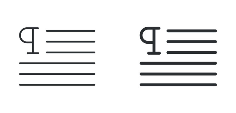 Paragraph text icon set, document formatting paragraph symbol, outline and solid silhouette style. Vector illustration.