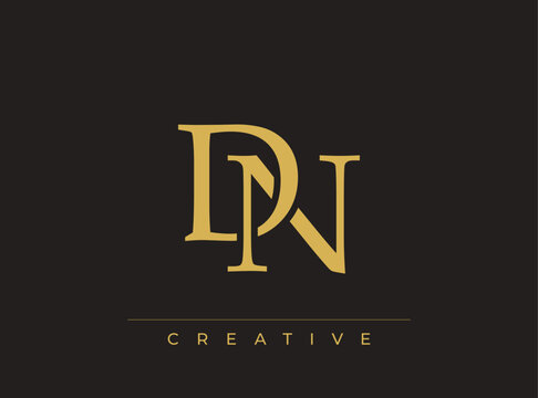 Luxury gold dn logo design on dark background creative