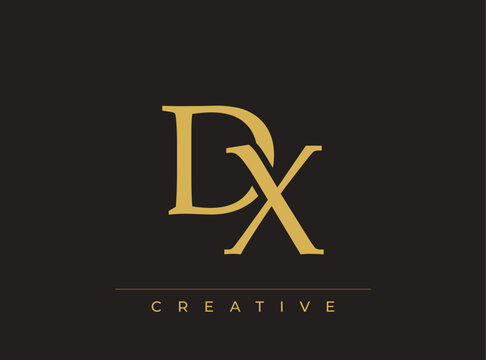 Luxury logo design template with golden monogram letter dx creative