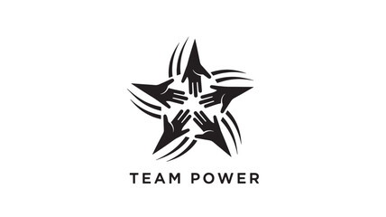 Obraz premium A logo featuring a stylized star with curved lines and the words 'TEAM POWER' in a clean, modern font, conveying strength and unity.