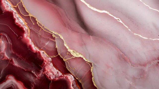 This content showcases red stone abstract art featuring deep colors and intricate patterns. The camera focuses closely on the surface textures and details of the stone