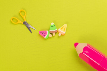 Colorful stationery on desk for creativity