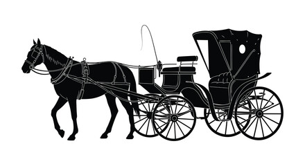 A striking black silhouette depicts a horse drawn carriage showcasing classic elegance and timeless transportation silhouette high quality professional detailed modern elegant © rabbivay