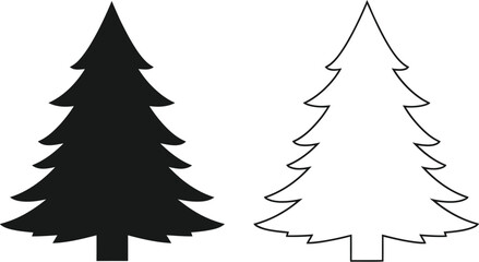 Obraz premium Black and white christmas tree illustration isolated on transparent background, Vector