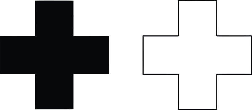 Black and white plus signs medical symbol isolated on transparent background, Vector