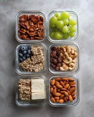 Variety of Healthy Snacks in Meal Prep Containers for Balanced Nutrition