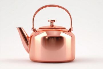 Obraz premium Shiny copper kettle with a handle and spout on a white background.