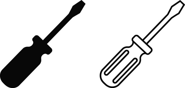 Screwdriver and screwdriver icon isolated on transparent background, Vector