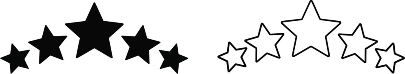 Fototapeta premium Black and white star shapes in two groups isolated on transparent background, Vector