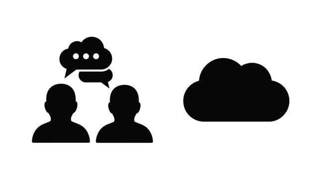 Two people discussing ideas near a cloud black silhouette
