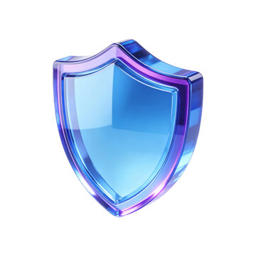 Blue Glassy 3D Shield Icon for Cybersecurity Data Protection Privacy and Network Safety Concept Isolated on White Background Realistic Translucent Glassmorphism Web Element for Security Software