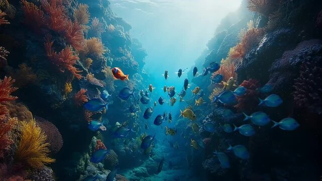 Vibrant coral reef ecosystem teeming with colorful fish and underwater life exploration