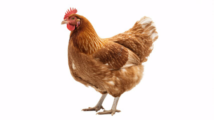 Fototapeta premium Vibrant brown chicken standing confidently on white background