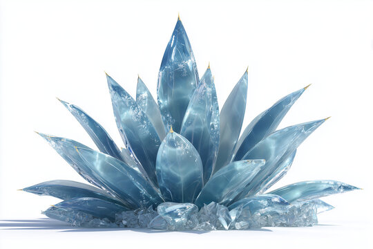 Blue crystal formation with golden tips on a white background.