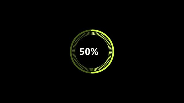 A circular loading indicator with a segmented ring in shades of yellow and green, displaying "30%" in white text at the center, with a horizontal line of small dashes around the inner