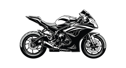 Fototapeta premium A detailed black and white illustration of a powerful sports motorcycle showcasing its dynamic form silhouette high quality professional modern elegant