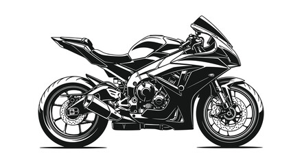 Obraz premium A detailed illustration showcases a sleek modern sportbike in a striking black and white silhouette high quality professional elegant stylish clean