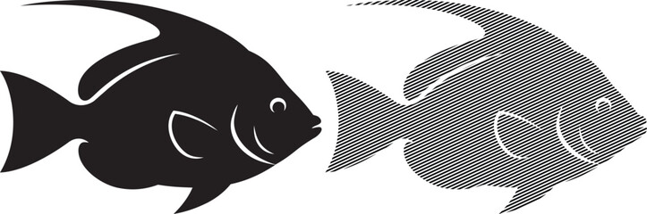 Fototapeta premium Two contrasting fish designs in black and white graphic style