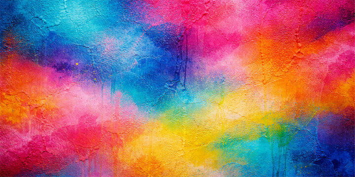 A bright seamless vector pattern featuring an artistic rainbow spectrum of colorful watercolor paint textures on an abstract grunge backdrop for a light geometric wallpaper design