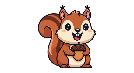 A cheerful cartoon squirrel holds an acorn showcasing a cute design and playful expression silhouette high quality professional detailed modern elegant © rabbivay