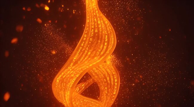 Glowing orange amorphous shape with floating embers in dark background
