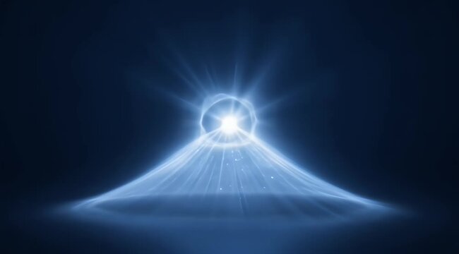 A radiant blue energy vortex emanates from a central bright light