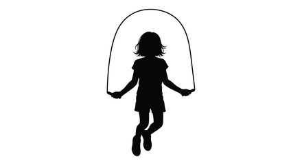 A young girl joyfully jumps rope in mid air depicted as a striking black silhouette high quality professional detailed modern elegant stylish © rabbivay