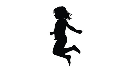 A young girl is captured mid jump arms outstretched presenting a striking black silhouette high quality professional detailed modern elegant stylish clean © rabbivay