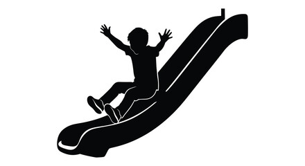 A joyful child slides down a curved playground slide depicted in striking black and white silhouette high quality professional detailed modern © rabbivay